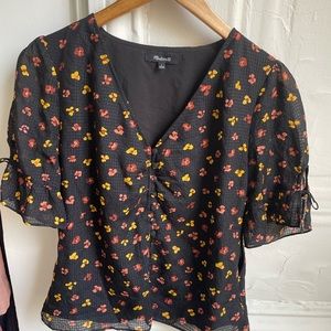 Madewell Silk Blouse Floral Cheetah